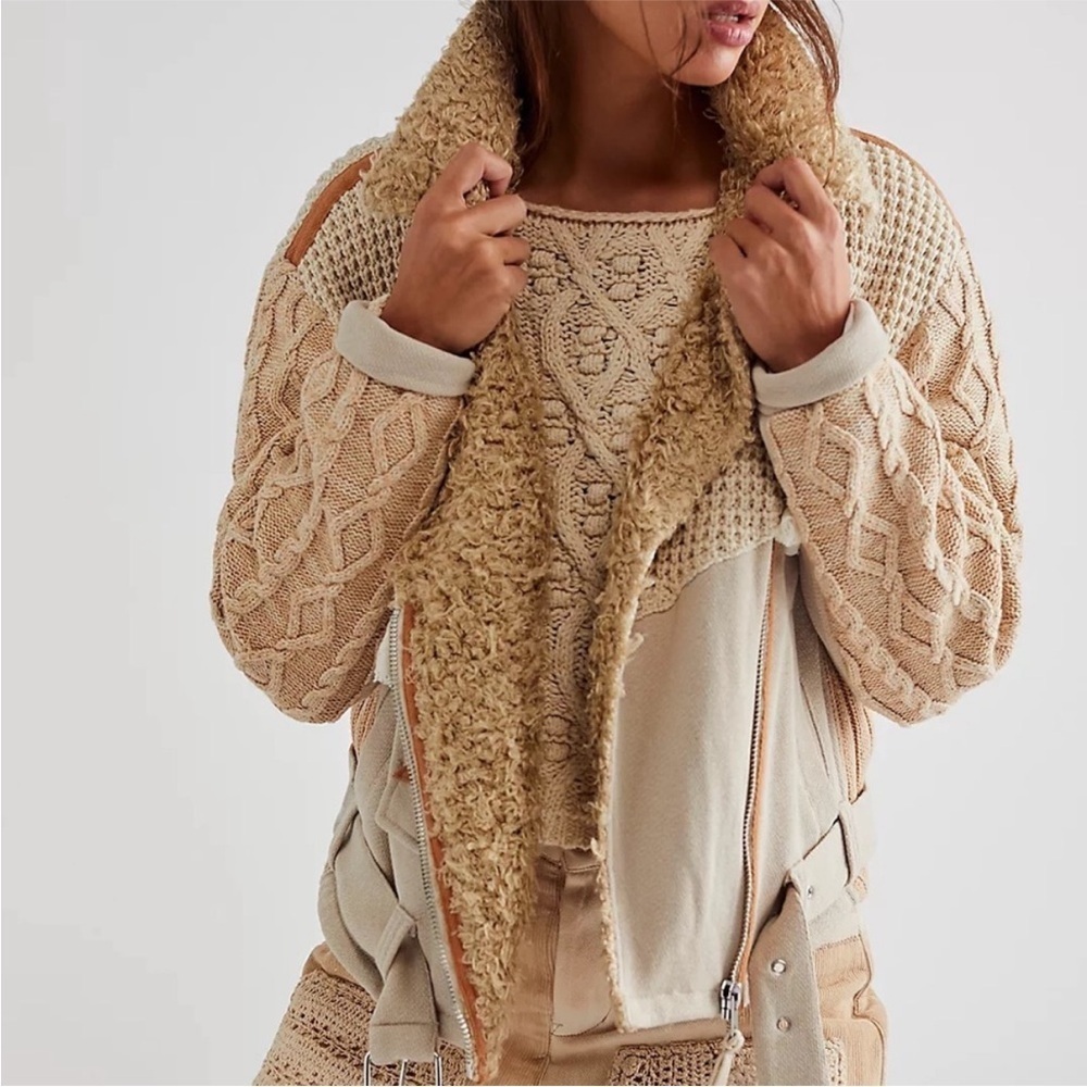 New ▶️ Free People ◀️ We the Free Cozy Knit Mix Moto Jacket NWOT Retail $398 - Picture 4 of 17